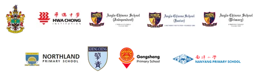 Crests of Raffles Institution, Hwa Chong Institution, Anglo-Chinese School and other Singapore schools where Coach Tigran has taught